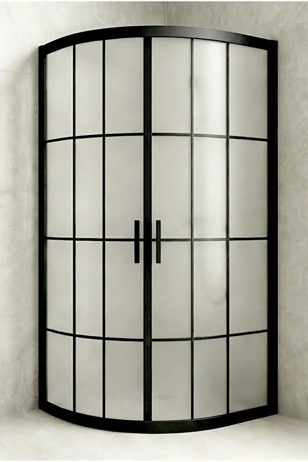 Duşakabin Oval Siyah Çizgi Buzlu 5mm Yükseklik 190 Cm